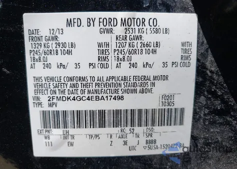 2014 Ford Edge Se из США, поврежденный, VIN 2FMDK4GC4EBA17498